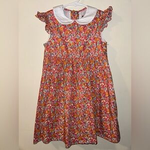 Busy Bees Floral Cotton Dress Peter Pan Collar Girls Size 7